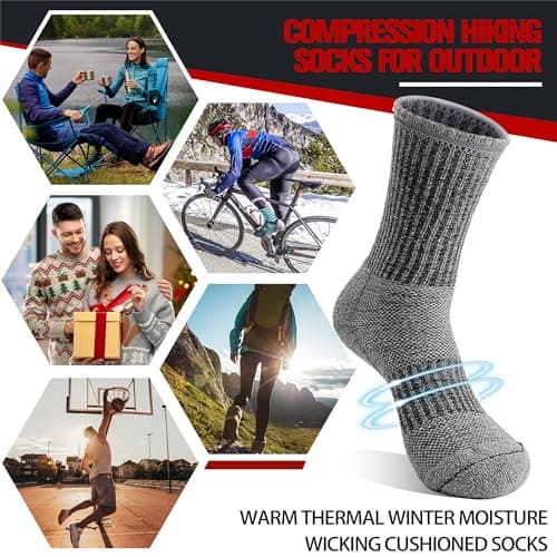 Welwoos Merino Wool Walking Hiking Socks for Women Men Thermal Winter Warm Cosy Crew Work Gift Socks Stocking Fillers 5 Pairs(Mixed, 3-7) — view 6