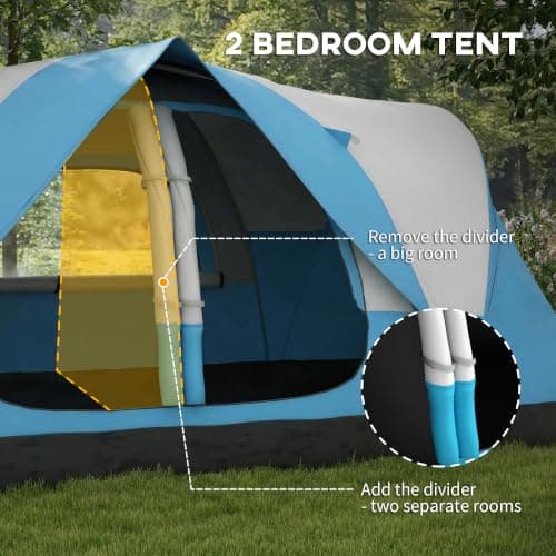 Outsunny 6 Man Camping Tent 2 Bedroom Tunnel Tent Waterproof, Sky Blue — view 4