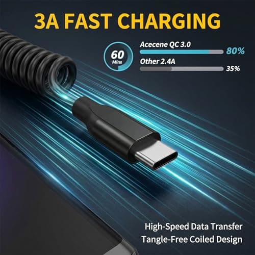 3 PCS Coiled USB C Cable, Retractable Charging Cable for Car, USB to C Cable Compatible with Samsung Galaxy S25 S24 S23 Google Pixel 10 9 8 — view 4