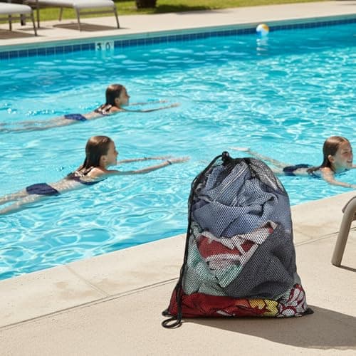4 Pcs Mesh Backpack Drawstring Black, 11.8 x 15.75 Inch Portable Nylon Storage Bags, Strong, Lightweight, Breathable Mesh Bag for Swimming, Sports, Gym, Beach, Laundry, Outdoor activities (Black) — view 5