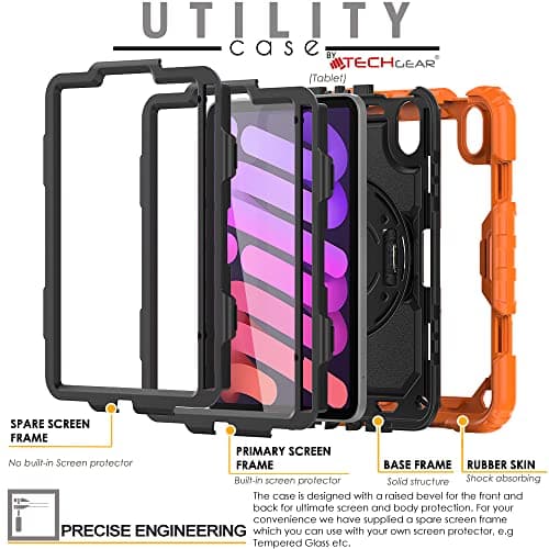 TECHGEAR UTILITY Case for iPad Mini 7/6, 8.3" - Tough Rugged HEAVY DUTY Armour Shockproof Case with 360 Rotating Stand, Hand and Shoulder Strap - Orange — view 6