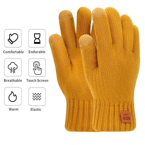 Risipu Winter Gloves for Women Men Ladies Thermal Touch Screen Gloves with Fleece Lining Soft Warm Knit Glove for Running Ski (Yellow) — view 5