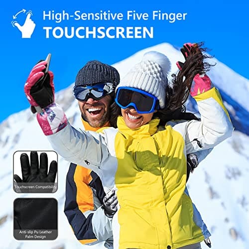Odtmger Ski Gloves,Snow Gloves Waterproof Winter Warm Cold Weather Touchscreen Gloves for Parent& Child Kids Skiing,Snowboarding — view 5