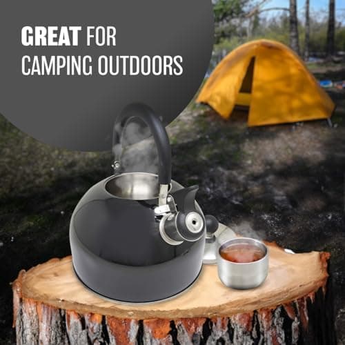 2.5L Stainless Steel Whistling Kettle - Suitable for Fishing, Camping, Hiking, Indoor & Outdoor | Camping Kettle for Gas Stove, Electric Stove, Camp Fire | Lightweight, Fast Boil, Phenolic Handle — view 5