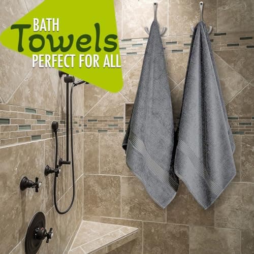 ALSAP Charcoal Bath Towels Set Of 2 (130x70cm) – 700 GSM Super Absorbent Egyptian Cotton Bath Sheets – Hotel Quality Quick Dry Bathroom Towels for Home, Spa, Gym, Beach & Swimming Pool — view 5