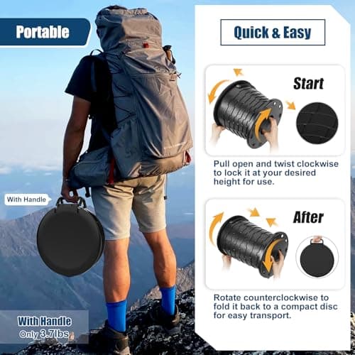 WADEO Upgraded Foldable Camping Toilet, Collapsible Potty with Lid & Toilet Roll Holder, Portable Travel WC for Camping, Trip, Car (Black - Retractable) — view 4