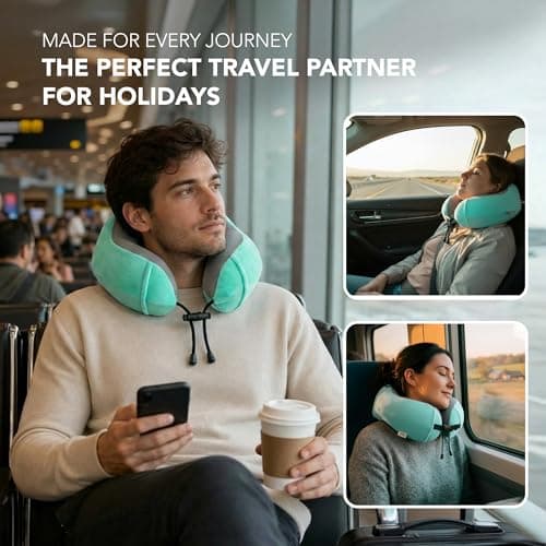 LUGG Travel Memory Foam Neck Pillow with Buckle – Ergonomic Neck Support, Portable & Lightweight, Ideal for Flights and Road Trips (Turquoise) – 28 x 28 x 4cm — view 5