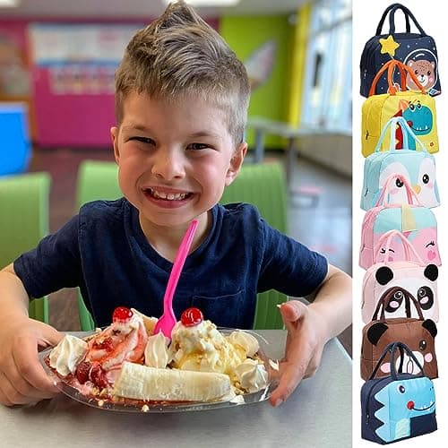 Runmeihe Kids Lunch Bag for Girls Boys Students, Reusable Cartoon Insulated Lunchbag,Small Foldable Waterproof Lunch Bags for Travel Picnic School — view 6