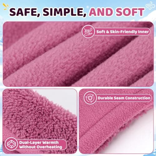 Beehow Kids Balaclava Winter Windproof Fleece Hat – Ski Mask for Boys Girls, Soft Sherpa Lined Stretch Fit for 6-12 Years (Rose Red) — view 4