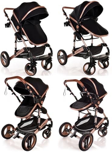 Baby Pram & Pushchair Travel System 3 in1 with Car Seat - Lightweight Folding Buggy Stroller for Newborns 0-36 Months (Black - Silver Frame) — view 5