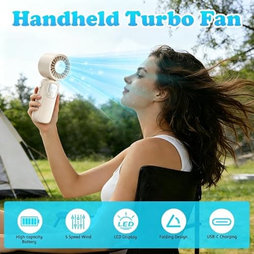 Audasi Handheld Fan,Portable Fan with Ice Cooler 3-in-1 Hand Neck Desk Foldable Design LED Display USB-C Rechargeable 5 Turbo Speed Modesfor Travel Makeup Outdoor Indoor Office Gifts — view 4