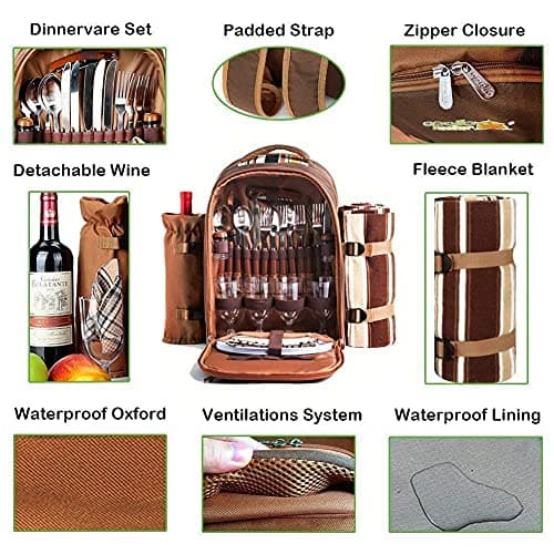 Hap Tim luxury 4 Person Picnic Backpack Picnic Rucksack Bag Hamper with Insulated Cooler Compartment includes Tableware & Fleece Blanket(EU3065) — view 4
