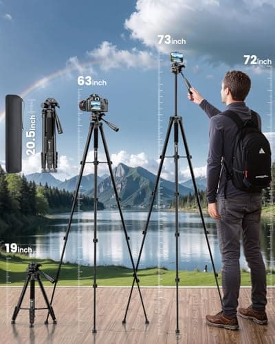 JOBFRI 73" Camera Tripod for Camera and Phone, Aluminum Travel Tripod — view 3