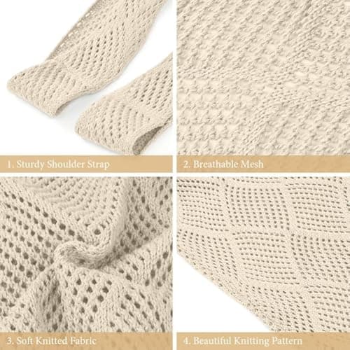 Aucuu Women Knitted Handbags, Retro Hollow Woven Shoulder Bags, Boho Shoulder Bag, Crochet Mesh Tote Bag, Beach Bag for Women, Travel Shopping Handbag for Holiday, Daily Work, Shopping, Travel — view 5