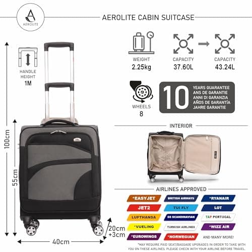 Aerolite 55x40x20 Expandable 8 Wheel Ryanair Priority Cabin Suitcase — view 2