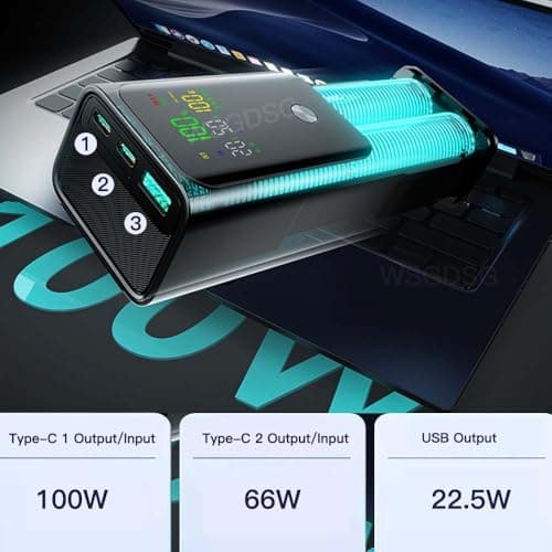 WSGDSG 100W Fast Charging Laptop Power Bank 20000mAh, Portable Charger With Screen, 2 Type-C And 1 USB, External Battery Pack for Travel Camping, Can be Taken On Planes(Color:Black) — view 3