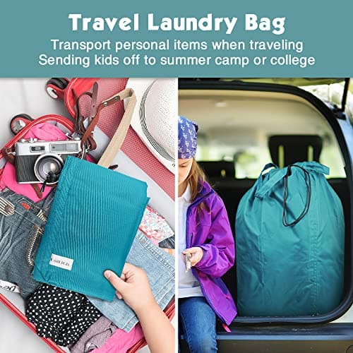 UniLiGis Tear Proof Nylon Laundry Bag with Handles (2 Pack),Travel Laundry Bag with Drawstring Closure,Dirty Clothes Bag Fit Most Laundry Hamper or Basket,27.5x34.5 in,Blue Aqua — view 4