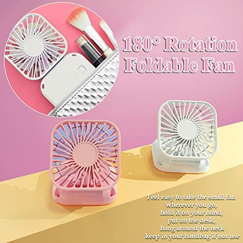 Adofous Mini Desk Fan, Folding Neck Fan With Lanyard, USB Rechargeable Battery Operated Foldable Fan, Personal 3 Speed Adjustable Personal Fans Idear for Home Office School Outdoor Travel (White) — view 4