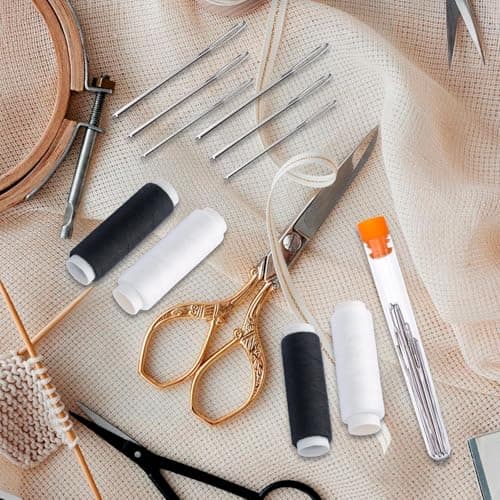 Black and White Sewing Thread, Materials and Fabrics Suitable Hand-Sewing — view 3