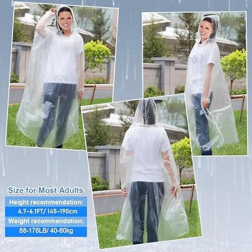 Rain Ponchos for Adults, 5‑Pack Disposable Clear Rainwear with Hood — view 6