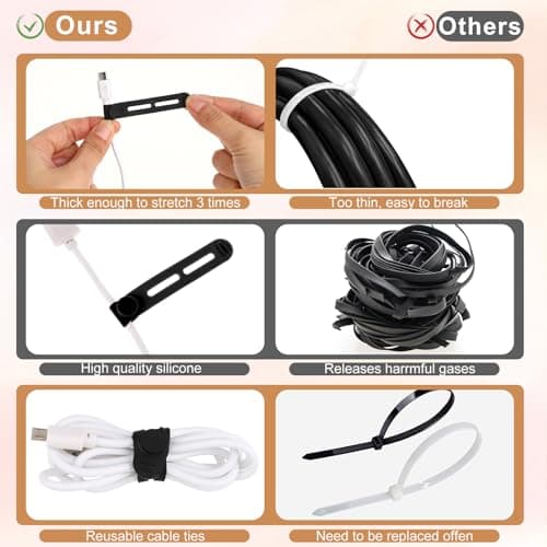 Giantree 20 Pcs Reusable Cable Ties, Silicone Adjustable Cord Organizer — view 6