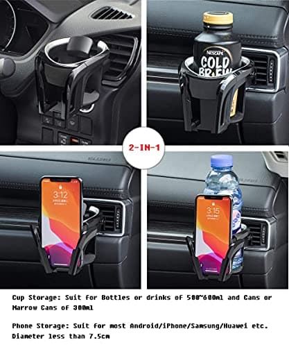 Tawveml Car Cup Holder Mount, 2 in 1 Adjustable Smart Phone Mount Bracket Stand Cradle Car Air Vent Cup Holder for Hot Drinks Compatible with Most Vehicles (Silver&Black) — view 6