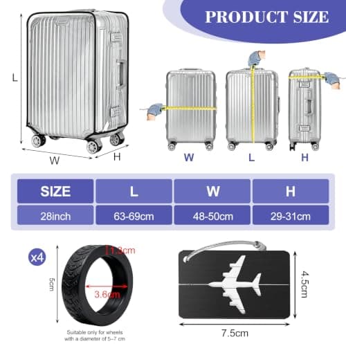 LIUCONGBD 28in Suitcase Cover Clear, Dustproof PVC with Tag and Wheel Cover — view 2