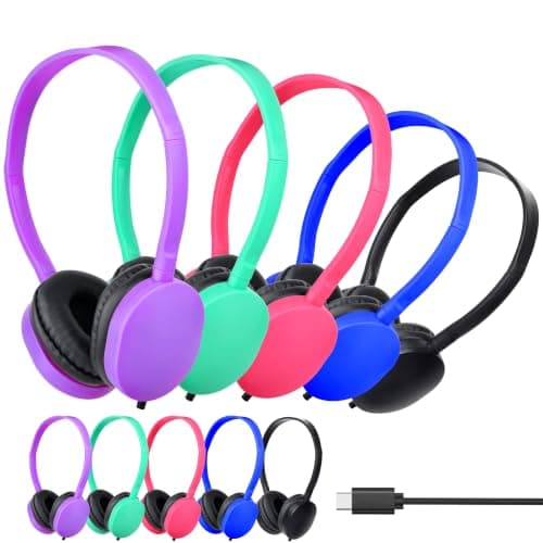 GDBOMA USB C Headphones Bulk Classroom School 5 Pack, Wired On Ear