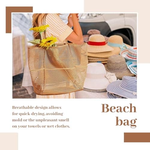 BelleVive Beach Bag with Mini Pouch, Beach Tote Bags, Large Foldable Mesh Travel Bags for Swimming Pools, Mesh Tote Bag for the Beach, Hobo Bag for Women, Shoulder Bag — view 3