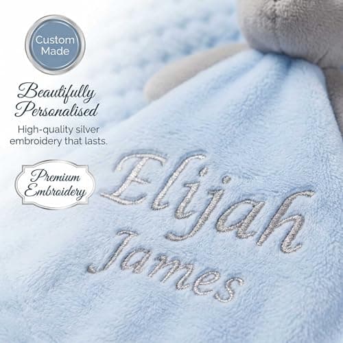 Hoolaroo Personalised New Baby Hampers Gift Set - Boy Unique Suitcase Memory Box Cute Soft Newborn Gifts Boy Congratulations Milestone Blue Bunny Comforter Blanket — view 2