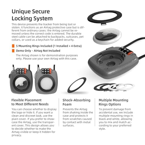 UP Security Combination Lock AirTag Holder, Compatible with Apple AirTag Case, Air Tag Holder for Luggage, Backpack, Suitcase, Locker, Travel Safe Air Tagholder, Anti-Theft Cable Lock GPS Tracker Case — view 2