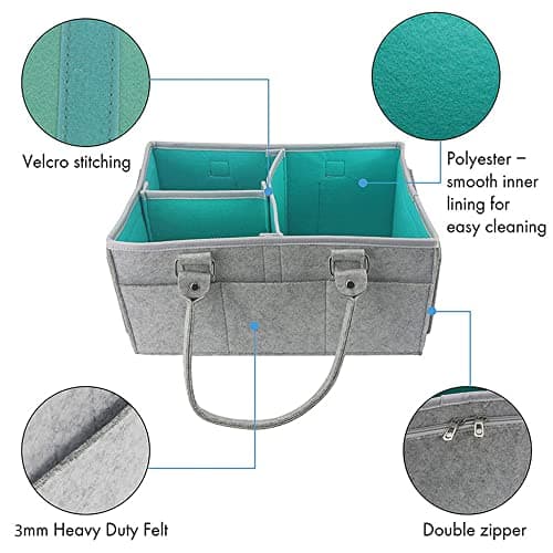 Baby Diaper Caddy Organizer, Foldable Felt Nursery Storage Bag Flexible Compartments Multi Pockets Portable Organiser Bag for Baby Changing Nappy, Wipes, Newborn Shower Toys Bag — view 3