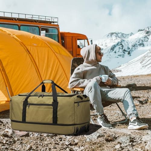 Laripwit Foldable Duffle Bag with Wheels 130-170L Expandable Giant Rolling Duffel Bag 36'' Extra Large Wheeled Holdall for Travel Heavy Duty Collapsible Soft Hand Luggage for Camping Storage, Brown — view 2