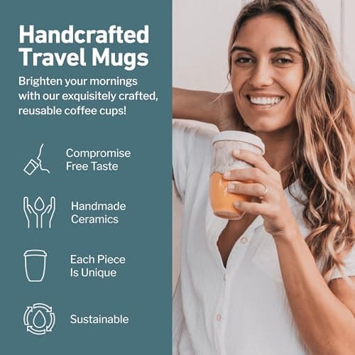 NOVA CERAMICS Travel Mug - Travel Coffee Tumbler – Coffee Mug with Lid Unique to Go Mug – Microwave & Dishwasher Safe Coffee Travel Cup - Gifts for Women Men Him Her – 355ml - Grapefruit — view 2