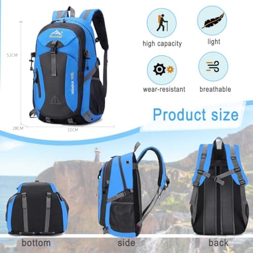 Nircho 40L Hiking Backpack Lightweight Breathable Trekking Rucksack for Men Women, Durable Water Resistant Travel Bag for Skiing Camping Climbing Cycling Trekking Mountaineer Outdoor Sports (Blue) — view 3