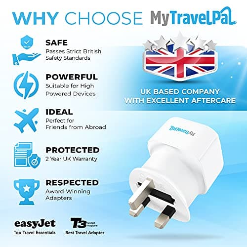 MyTravelPal EU to UK Plug Adapter (2 Pack) | Europe Schuko 2 Pin to 3 Pin — view 4
