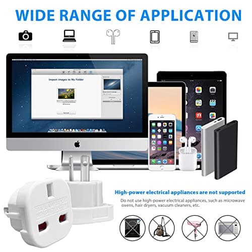 Jsdoin UK to US Plug Adaptor 3 pin to 2 Pin Flat Travel Adapter for USA, Canada, Mexico, Thailand, Refer to Description for country list US (2Pack） — view 3