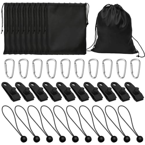 10 Pack Sand Bags for Outdoor Gazebo Curtains,Portable Gazebo Weights with 10 Sandbags, 10 Carabiners, 10 Clips and 10 Bungee Balls, Sandbag Weights for Curtains Weight, Tents, Tablecloths