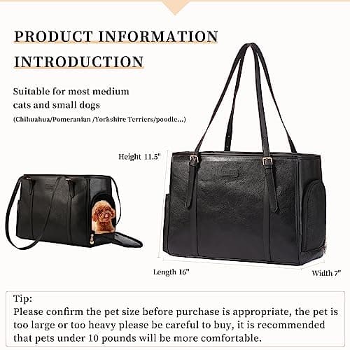 Lasaviin Trendy Leather Handbag for Small Dogs, Cats, Puppies, Portable Tote Bag Airline Approved (Black) — view 2