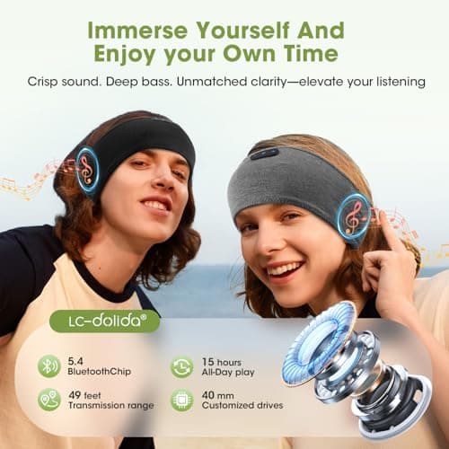 LC-dolida Sleep Headphones Headband Sleeping Headphones, Ultra Soft Bamboo Fibe Bed Headphones with HiFi Speakers Lightweight Sleep Music Headband for Travel/Meditation/Yoga/Audio books — view 4