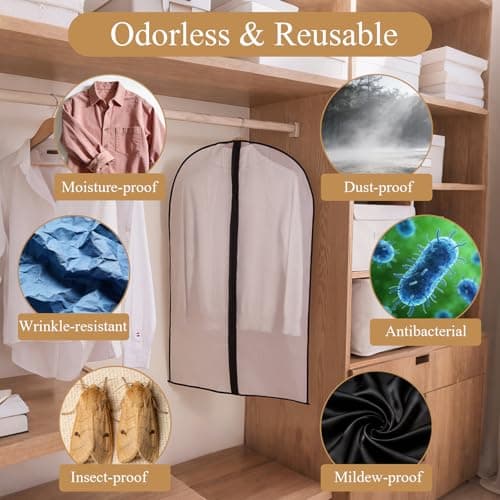 YiZhou 12 Pack Translucent PEVA Garment Bags, 60×100cm Suit Storage Covers — view 4