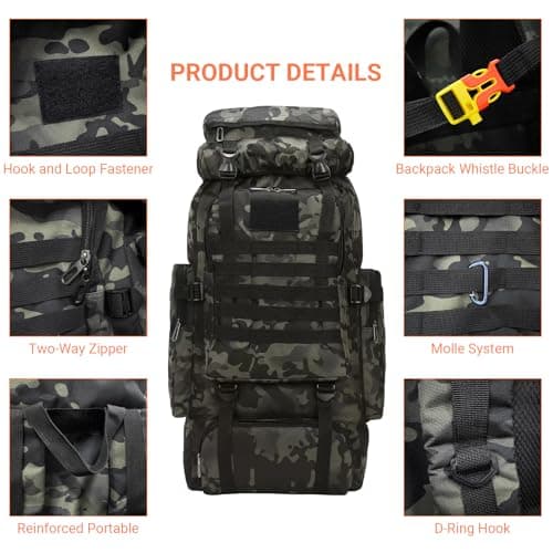 Vnvnvnv 80L Waterproof Hiking Backpack Camping Backpack, Night Camo — view 4
