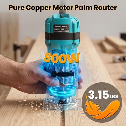 YEARTOP 800W Palm Router Tool 6-Speed Trim Router with 1/4"(6.35mm) 5 Bits — view 3