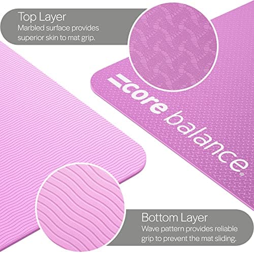 Core Balance Yoga & Pilates Mat, Non-Slip TPE Mat for Fitness & Gymnastics, 183cm x 65cm x 0.6cm (Pink Bouquet) with Carry Strap — view 3