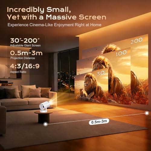 Projector 4K, HD 1080P Supported Mini Projector Auto Keystone & Focus 22000 Lumen 200 ANSI Bightness WIFI 6 & Bluetooth Home Theatre 200" 270° Rotatable Stand for Bedroom Outdoor Phone — view 5
