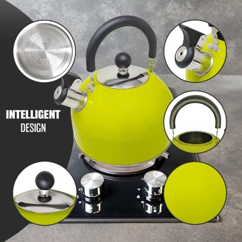 2.5L Stainless Steel Whistling Kettle - Suitable for Fishing, Camping, Hiking, Indoor & Outdoor | Camping Kettle for Gas Stove, Electric Stove, Camp Fire | Lightweight, Fast Boil, Phenolic Handle — view 3
