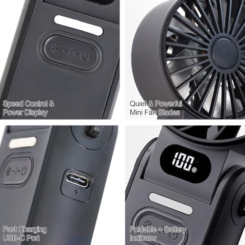 Handheld Fan with Ice Cooler, Portable Mini Fan Rechargeable Battery Operated, 5 Gear Turbo Fan Led Display, Up to 15H Cooling, Foldable Personal Hand Fans for Travel/Commuting/Office/Home (Black) — view 6