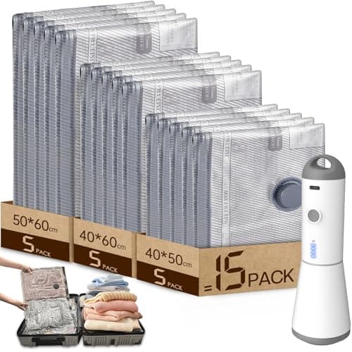 Vacbird Vacuum Storage Bags, Wireless Electric Pump Space Saver Bags for Travel and Home, 15 Pack