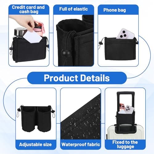 Luggage Travel Cup Holder, Free Hand Drink Caddy Hold Two Coffee Mugs, Fits Roll on Most Suitcase Handles, Gifts for Flight Attendants &Frequent Travelers Accessories — view 3