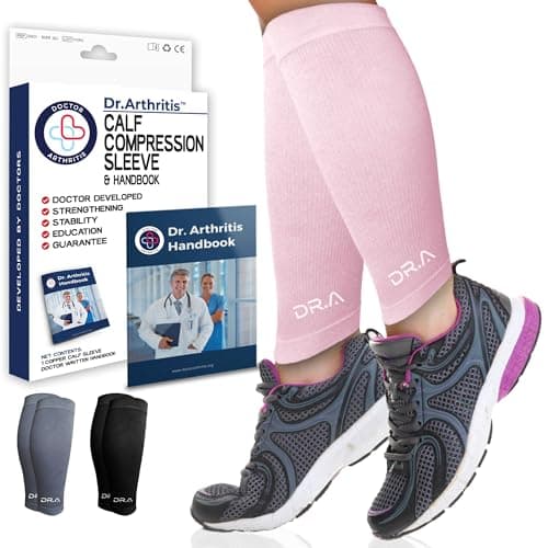 Doctor Developed Compression Calf Sleeves & Doctor Handbook, Shin Splints Support For Muscle Recovery, Varicose Veins & Leg Pain Relief, Medical Footless Compression Socks For Men (S Pink, 1 Pair)